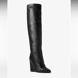 MK Collection Black Leather Knee-High platform Boots